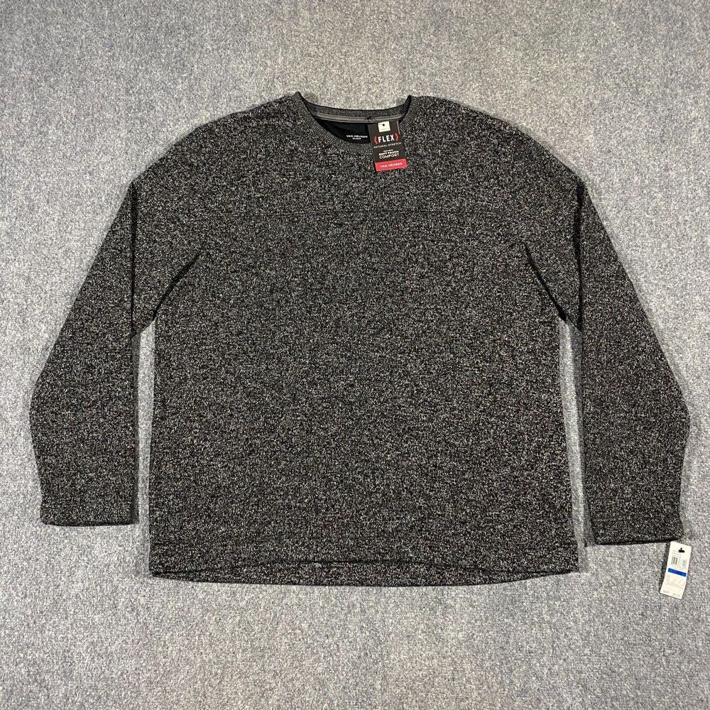 Van Heusen Flex Fleece Sweater Adult XL Classic Fit Heather Black Gray Static